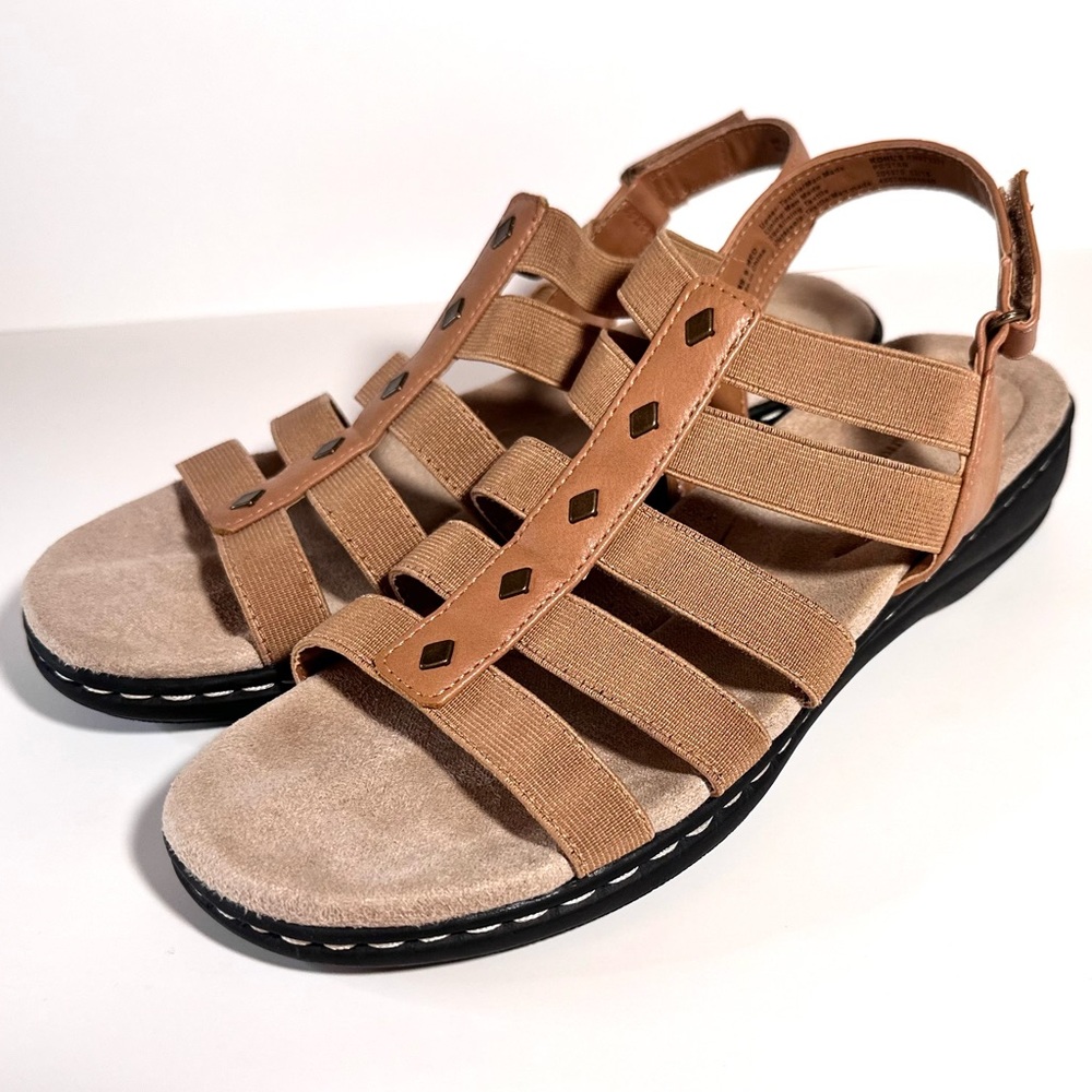 Croft & Barrow Tan Stretch Adjustable Fit Cushioned Gladiator Sandals Size 9